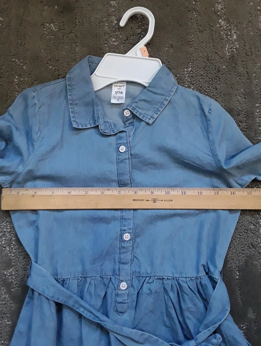 Carters Size 7 Blue Chambray (Soft Denim) Shirt Dress with Waist tie